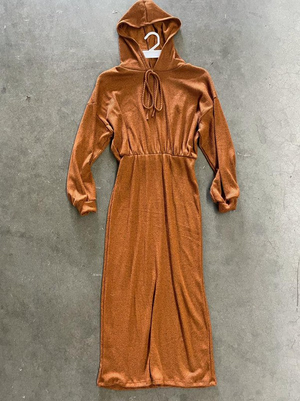 A Ribbed Midi Dress With Hoodie - EvrySeason