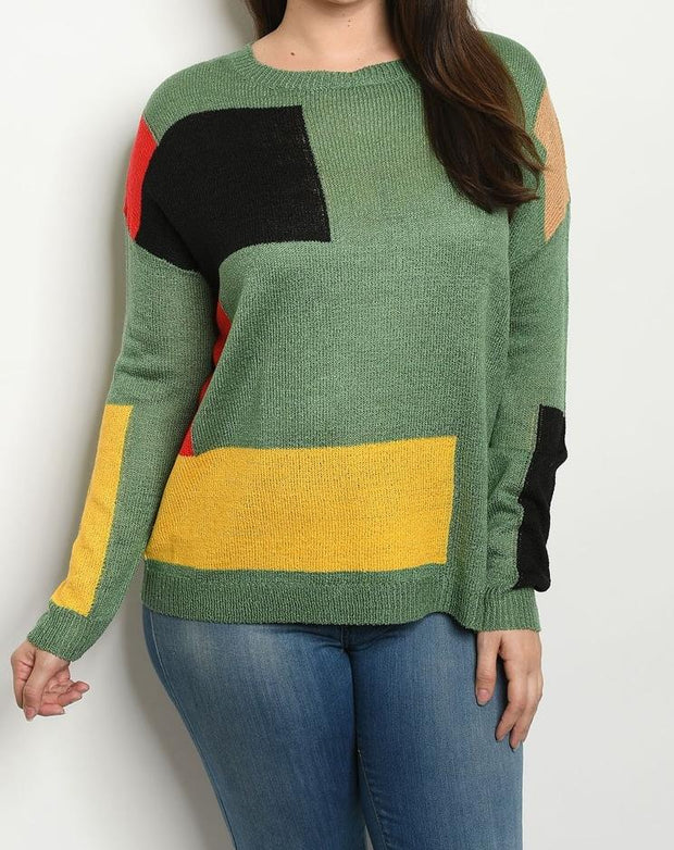 XL Plus Size Color Block Sweater - EvrySeason