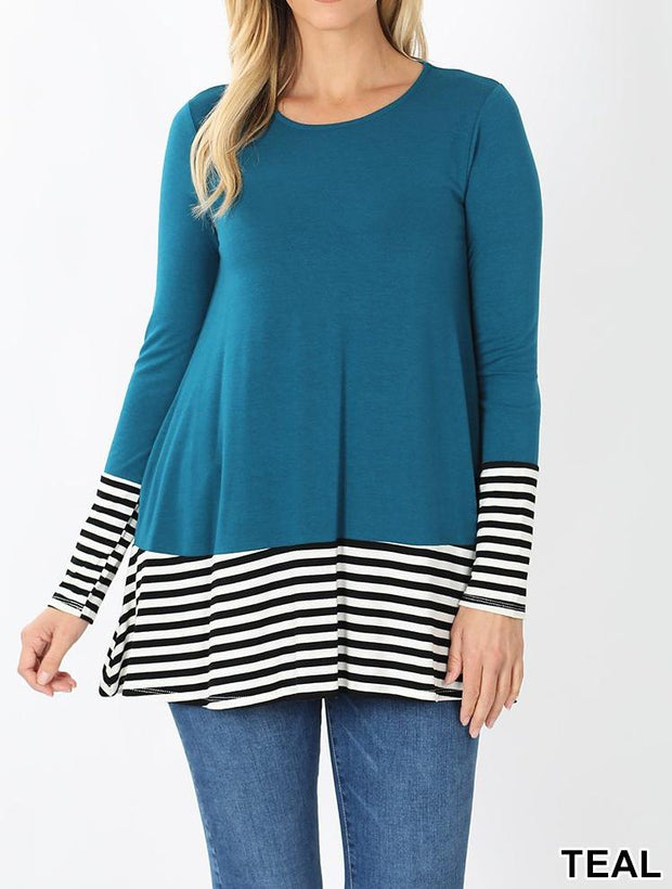 PREMIUM STRIPED SOLID CONTRAST TOP - EvrySeason