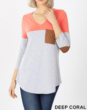 COLOR BLOCK V-NECK TOP - EvrySeason