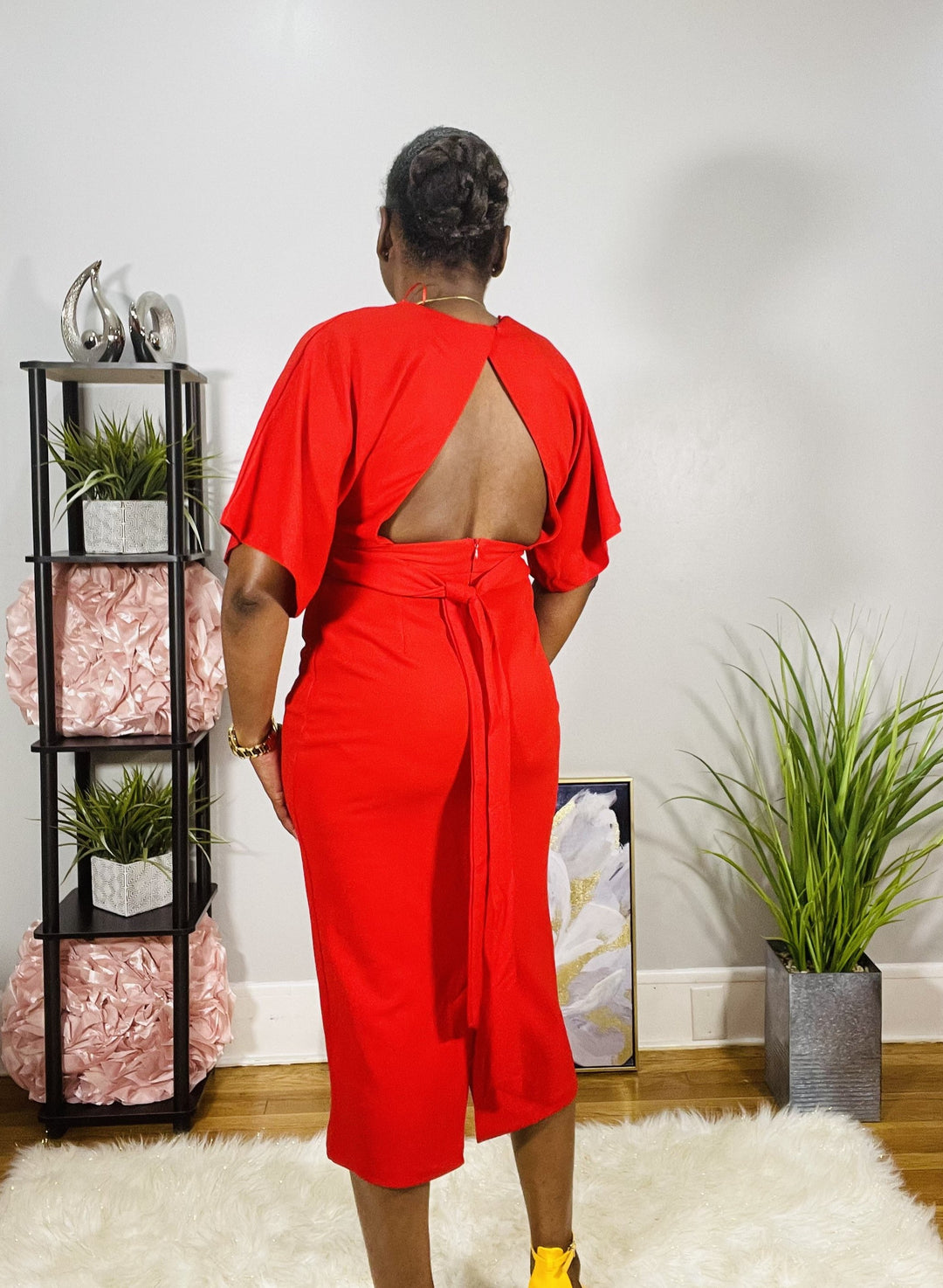 midi dress and kimono A KIMONO MIDI DRESS WITH OPEN BACK – EleganceOnPoint